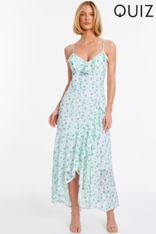 Quiz Ditsy Floral Chiffon Strappy Maxi Dress With Ruffle Details