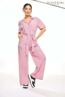 PixieGirl Petite Pink Utility Washed Jumpsuit (N72724) | $77