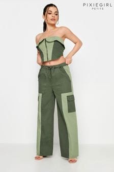 PixieGirl Petite Khaki Green Colourblock Cargo Trousers (N72751) | kr441