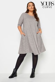 Yours Curve Grey Soft Touch Drape Pocket Dress (N72800) | OMR16