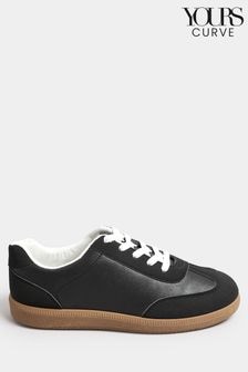 Yours Curve Black Extra Wide Fit Retro Trainers Gum Sole (N72809) | $53