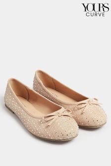 Yours Curve Nude Extra-Wide Fit Sparkle Ballet Shoes (N72811) | AED133