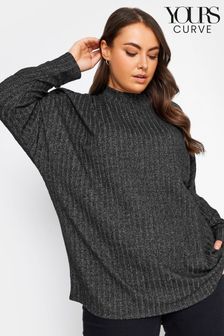YOURS LUXURY Curve Dark Grey Ribbed Jumper (N72816) | AED161