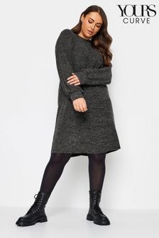 Yours Curve Grey Soft Touch Knitted Jumper Dress (N72823) | $53