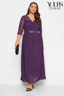 Yours Curve Purple Lace Wrap Pleated Maxi Dress (N72840) | 542 SAR