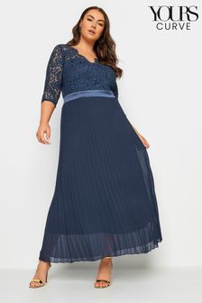 Yours Curve Blue Lace Wrap Pleated Maxi Dress (N72843) | kr1,103