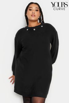 Yours Curve Black Eyelet Detailed Soft Touch Jumper Dress (N72848) | €49