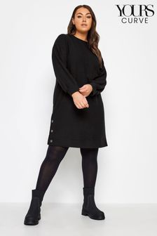 Yours Curve Charcoal Black Side Eyelet Detailed Soft Touch Jumper Dress (N72867) | €47