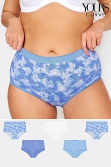 Yours Curve Blue 5 PACK Butterfly Design High Waisted Full Briefs (N72871) | €22
