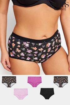 Yours Curve Pink 5 PACK Butterfly Design High Waisted Full Briefs (N72873) | SGD 37
