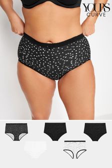 Yours Curve Black 5 PACK Butterfly Design High Waisted Full Briefs (N72896) | OMR10
