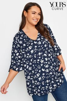 Yours Curve Blue Frill Sleeve Swing Top (N72911) | LEI 143