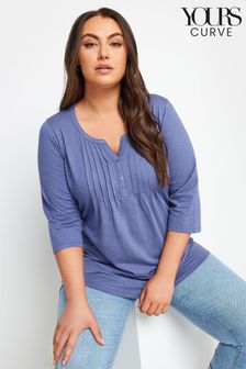 Yours Curve Purple Pintuck Henley Top (N72913) | AED116