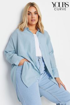 Yours Curve Blue Dipped Hem Shirt (N72914) | AED161