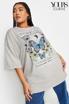 Yours Curve 'Happiness' Printed Oversized T-Shirt