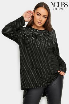 Yours Curve Black Sequin Embellished Long Sleeve Top (N72924) | AED161