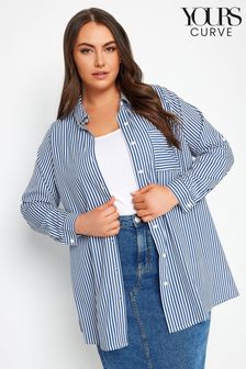 Yours Curve Blue & White Stripe Boyfriend Shirt (N72926) | AED144