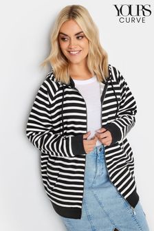 Yours Curve Black And White Striped Zip Through Hoodie (N72930) | €42