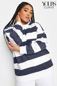 Yours Curve Navy Blue & White Stripe Sweatshirt (N72940) | AED144
