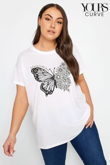 Yours Curve White Placement Print T-Shirt (N72948) | €25