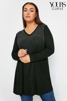 Yours Curve Black Stud Embellished Long Sleeve Top (N72955) | AED144