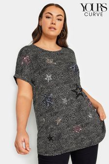 Yours Curve Black White Star Embellished Top (N72957) | €37