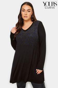 Yours Curve Black/ chrome Stud Embellished Long Sleeve Top (N72970) | AED144