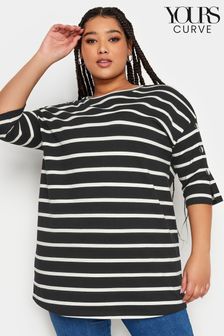 Yours Curve Black Striped Button Detailed Top (N72997) | €18