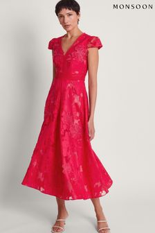 Monsoon Red Josie Jacquard Tea Dress (N73223) | kr1,947