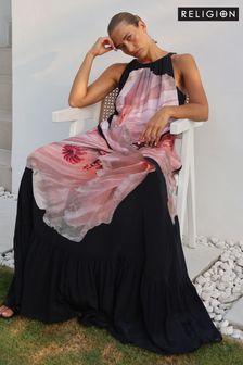 Religion Pink Floral Print Halter Neck Maxi Dress (N73385) | 643 QAR