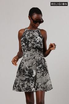 Religion繞頸設計Noir貼身高腰線細節短款洋裝 (N73391) | NT$2,570