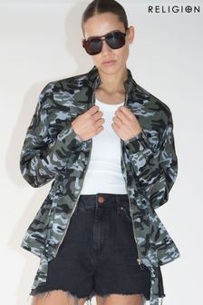 Religion Multi Utility Style Jacket With Patch Pockets and Belt in Camo (N73396) | SGD 184