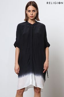 Religion Black Tie Dye Loose Fitting Tunic Shirt Dress (N73404) | kr1,168