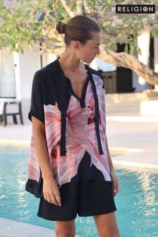 Religion Oversized Blouse With Neck Tie
