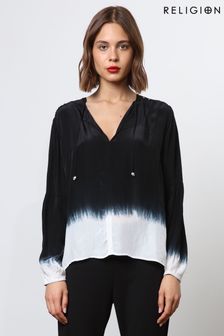 Religion Black Tie Dye Top With Skinny Neck Tie (N73411) | €83