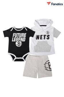 Fanatics NBA Brooklyn Nets Bank Shot Creeper Short and T-Shirt White Set (N73416) | OMR19