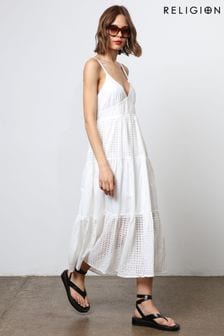 Blanco - Vestido de verano largo de tirantes de Religion (N73420) | 156 €