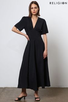 Religion Black Handkerchief Hem Maxi Dress in Soft Modal (N73422) | kr1,532