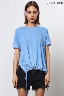Religion Blue T-Shirt With Drawstring Detail In Textured Jersey (N73434) | 315 zł
