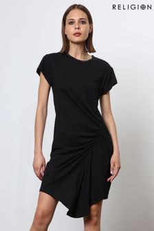 Religion Fitted Alchemy Dress With Beaded Neckline and Drape Detail