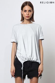 Religion White T-Shirt With Drawstring Detail In Textured Jersey (N73467) | 315 zł
