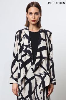 Religion Cream Waterfall Shirt Jacket in Abstract Print (N73486) | OMR36