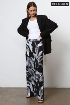 Religion Wide Leg Trousers in Botanic Print in Crepe