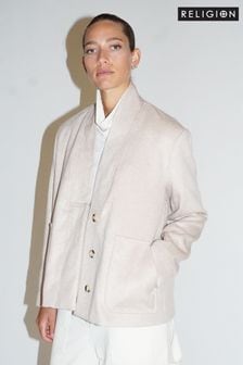 Religion Cream Cream wool Oberon Bomber Jacket With Patch Pockets and Shawl Collar (N73511) | €186