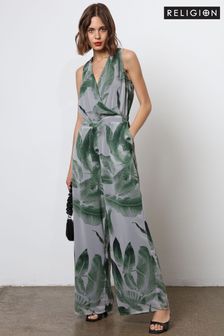 Religion Green Wide Leg Jumpsuit With Wrap Detail Top (N73512) | €155
