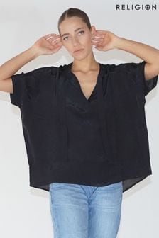 Religion Black Oversized Blouse With Neck Tie (N73523) | €77