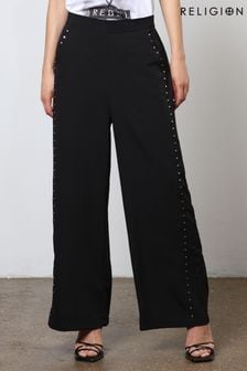 Religion Black Wide Leg Trousers With Stud Trim (N73524) | €83
