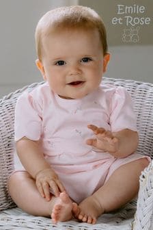 Emile et Rose Pink Romper with scalloped emb overyoke & sleeve (N73594) | $62
