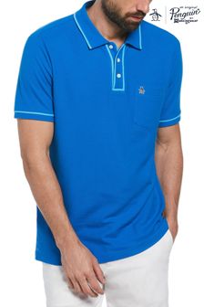 Ярко-синий - футболка-поло из пике с контрастной отделкой на воротнике и карманом Original Penguin Earl (N73777) | €76