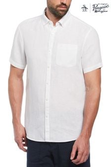 Camisa blanca de manga corta con bolsillo de lino Delave de Original Penguin (N73810) | 99 €